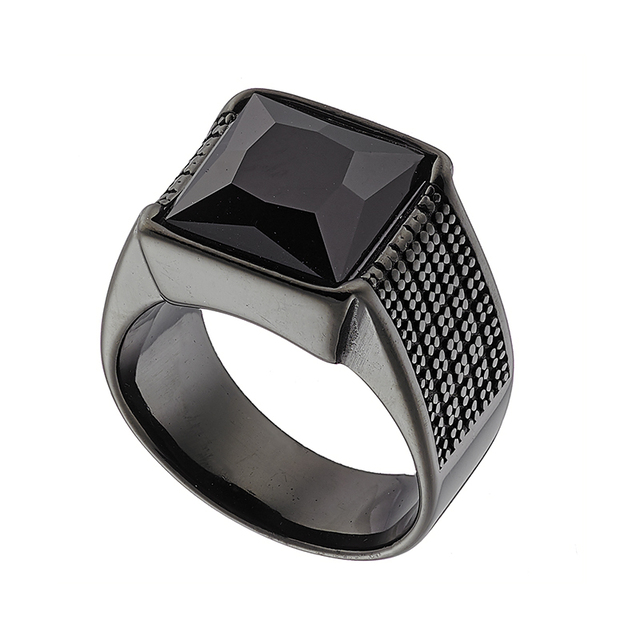 Ανδρικό δαχτυλίδι με μαύρη πέτρα ατσάλι 316L μαύρο Art03891